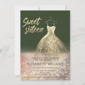 愛らしい金ゴールドドレ魅力的スが赤グラデーションく輝いた 招待状 (正面)