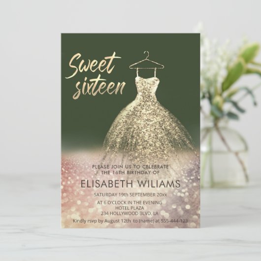 愛らしい金ゴールドドレ魅力的スが赤グラデーションく輝いた 招待状 (スタンド正面)