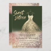 愛らしい金ゴールドドレ魅力的スが赤グラデーションく輝いた 招待状 (正面/裏面)