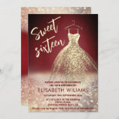 愛らしい金ゴールドドレ魅力的スの輝きグラデーション 招待状 (正面/裏面)