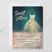 愛らしい金ゴールドドレ魅力的スの輝きグラデーション 招待状 (正面)