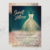 愛らしい金ゴールドドレ魅力的スの輝きグラデーション 招待状 (正面/裏面)