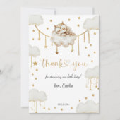 愛らしい金ゴールド星空の眠るフクロウ赤ちゃんシャワー サンキューカード (正面)