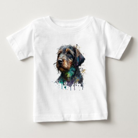 愛らしい金髪のダックシュント子犬の水彩画 ベビーTシャツ (正面)