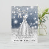 愛らしい銀のドレス魅力的の輝きグラデーション 招待状 (スタンド正面)