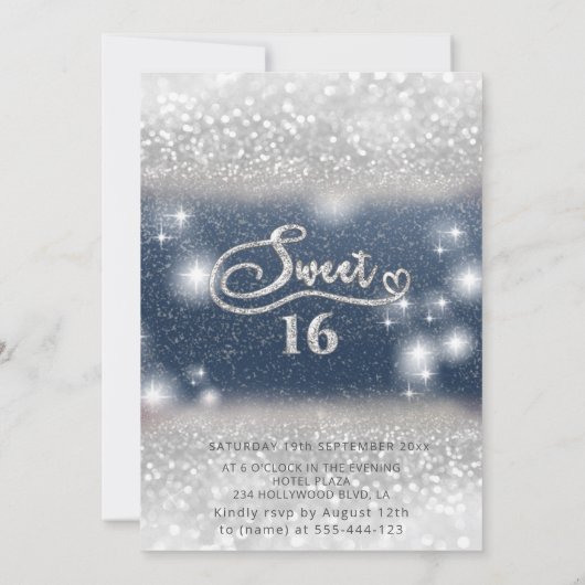 愛らしい銀のドレス魅力的の輝きグラデーション 招待状 (裏面)