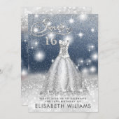 愛らしい銀のドレス魅力的の輝きグラデーション 招待状 (正面/裏面)