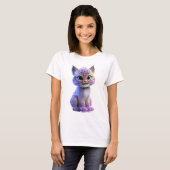愛らしい銀河の紫色のヤマネコの子猫 女性 Tシャツ (正面フル)