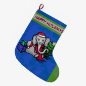 愛らしい鐘鳴る漫画のクリスマス象 ラージクリスマスストッキング (正面 (吊り時))