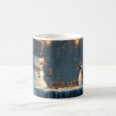 愛らしい雪だるまとペ遊ンギン コーヒーマグカップ (中央)