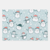 愛らしい雪だるまと雪片クリスマス ラッピングペーパーシート (正面)