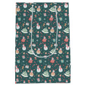 愛らしい雪だるまクリスマスパターン ミディアムペーパーバッグ (裏面)