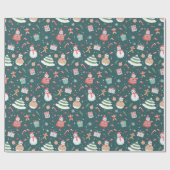 愛らしい雪だるまクリスマスパターン ラッピングペーパー (フラット)