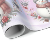 愛らしい雪だるまクリスマスリース ラッピングペーパー (ロールコーナー)