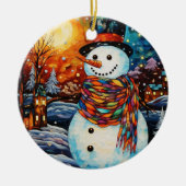 愛らしい雪だるまステンドグラスのクリスマス セラミックオーナメント (正面)
