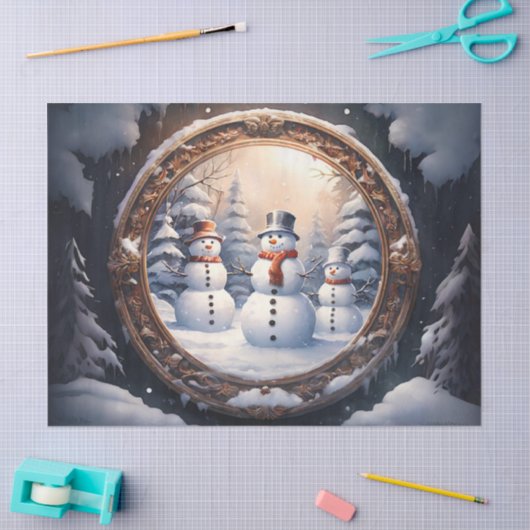 愛らしい雪だるまファミリーインウィンターワンダーランドデコ 薄葉紙 (クラフト)