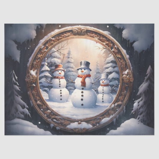 愛らしい雪だるまファミリーインウィンターワンダーランドデコ 薄葉紙 (正面)