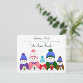 愛らしい雪だるまファミリーホリデーパーティー 招待状 (スタンド正面)