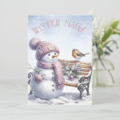 愛らしい雪だるま冬のクリスマス シーズンカード (スタンド正面)