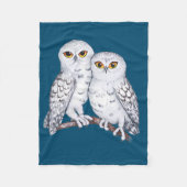 愛らしい雪のフクロウが二つ フリースブランケット (正面)