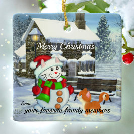 愛らしい雪猫クリスマスセラミックオーナメント セラミックオーナメント