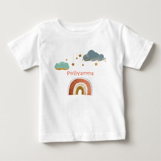 愛らしい雲、星、虹のイラスト ベビーTシャツ (正面)