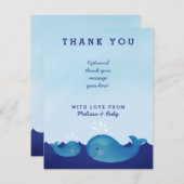 愛らしい青いホエー航海のルの赤ちゃんシャワーありがとう サンキューカード (正面/裏面)