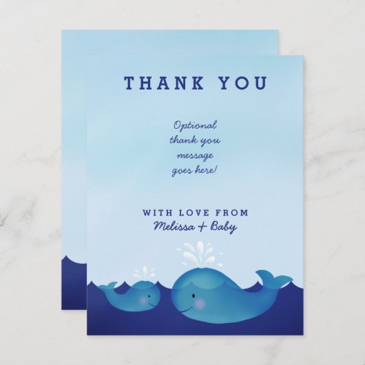 愛らしい青いホエー航海のルの赤ちゃんシャワーありがとう サンキューカード (正面/裏面)