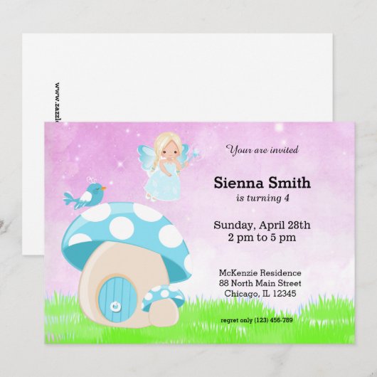 愛らしい青い妖精 招待状 (正面/裏面)