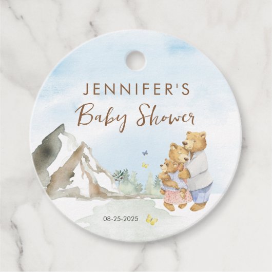 愛らしい青い山の水の色クマ家族 フェイバータグ (正面)