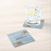 愛らしい青い木のテクスチャ、ヒトデ スクエアペーパーコースター (インサイチュ)