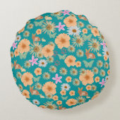 愛らしい青い柄のフローラウサギ ラウンドクッション (裏面)