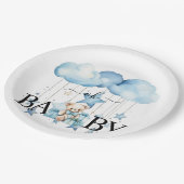 愛らしい青い水の色テディベア赤ちゃんシャワー ペーパープレート (アングル)
