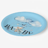 愛らしい青い水の色テディベア赤ちゃんシャワー ペーパープレート (アングル)