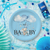 愛らしい青い水彩テディベアのベビーシャワー ペーパープレート (パーティー)