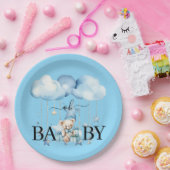 愛らしい青い水彩テディベアのベビーシャワー ペーパープレート (パーティー)