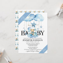 愛らしい青い水彩テディベアのベビーシャワー