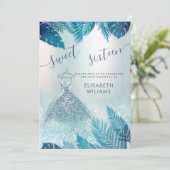 愛らしい青い熱帯葉グリッター甘い16 招待状 (スタンド正面)