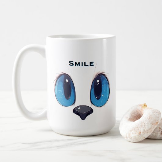 愛らしい青い目の猫の顔 かわいい猫のデザイン コーヒーマグカップ (ドーナツ)