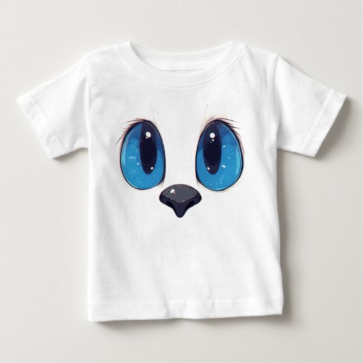 愛らしい青い目の猫の顔 かわいい猫のデザイン ベビーTシャツ (正面)