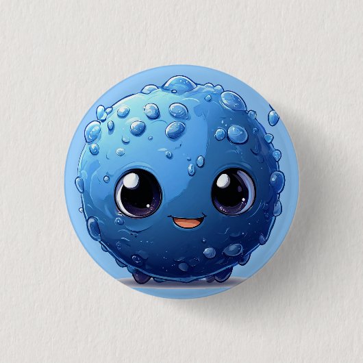 愛らしい青い笑顔のボールキャラクター 缶バッジ (正面)