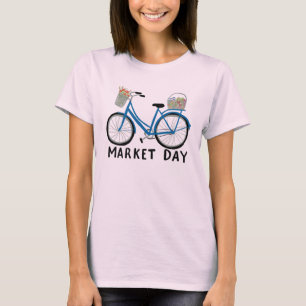 愛らしい青い自転車農家市場ショッピング Tシャツ
