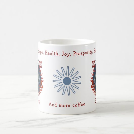 愛らしい青い鹿と植物。及ユニークびおもしろい コーヒーマグカップ (中央)