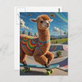 愛らしい風変わりスケートボードアルパカ ポストカード (正面/裏面)
