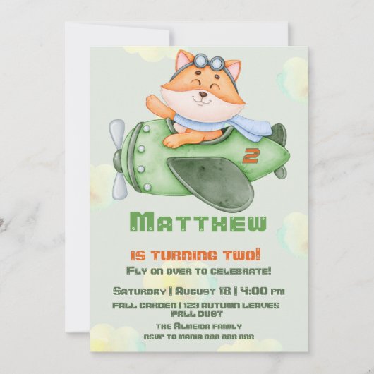 愛らしい飛んでいるキツネ誕生日パーティーの招待 招待状 (正面)