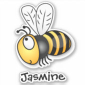 愛らしい飛んでいるビー黄色の漫画イラストレーション シール (正面)