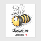 愛らしい飛んでいるビー黄色の漫画イラストレーション シール (シート)