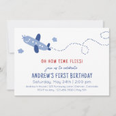 愛らしい飛行機どのようにタイムフライ最初の誕生日 招待状 (正面)