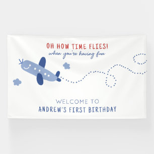 愛らしい飛行機どのようにタイムフライ誕生日パーティー 横断幕