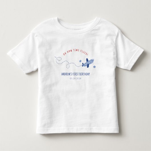 愛らしい飛行機 時が飛ぶ ファーストバースデー トドラーTシャツ (正面)